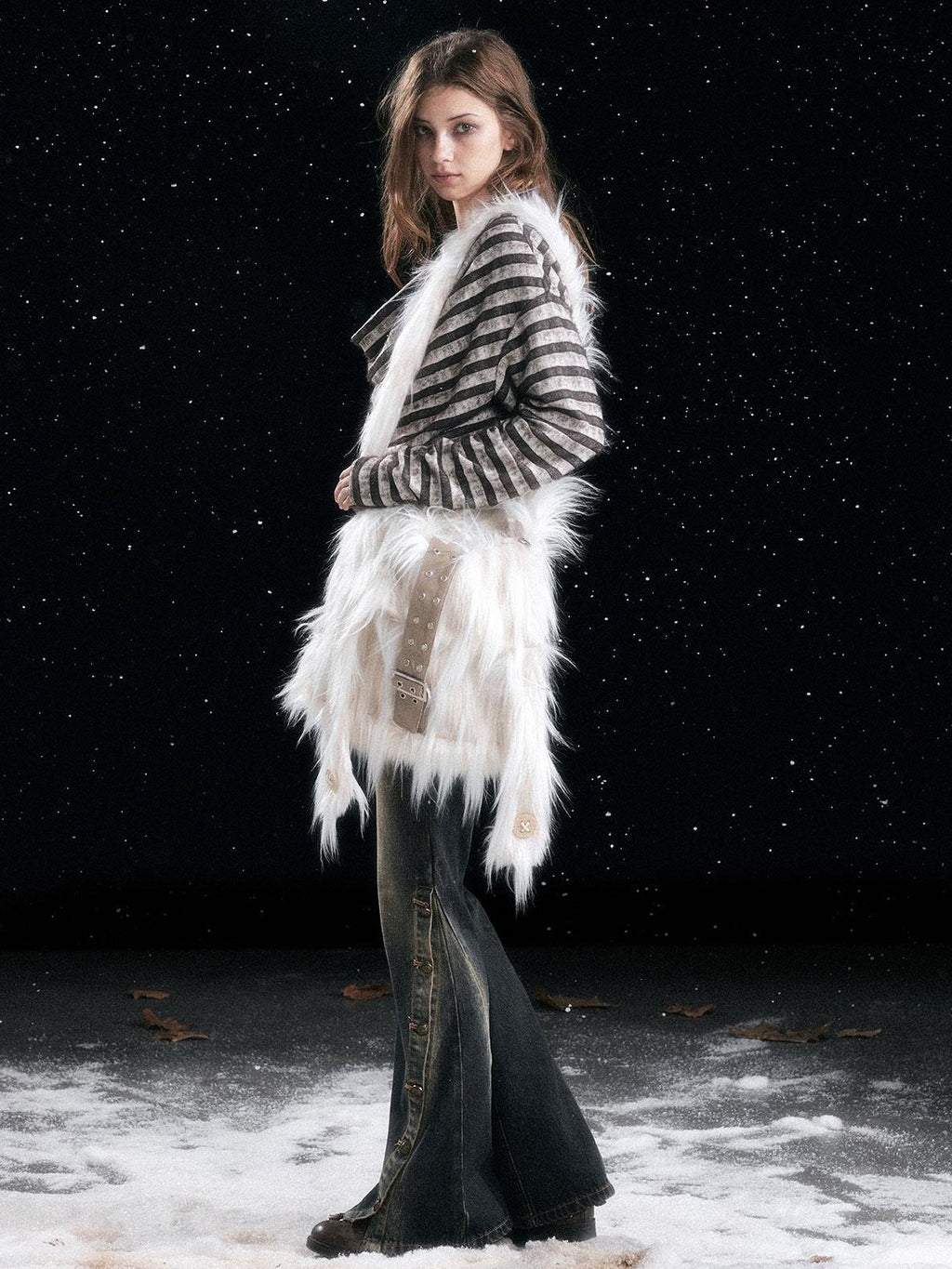 Cest Nous Punk Rabbit Ear Buckle Belt Fuzzy Plush Women's Cross Body Bags