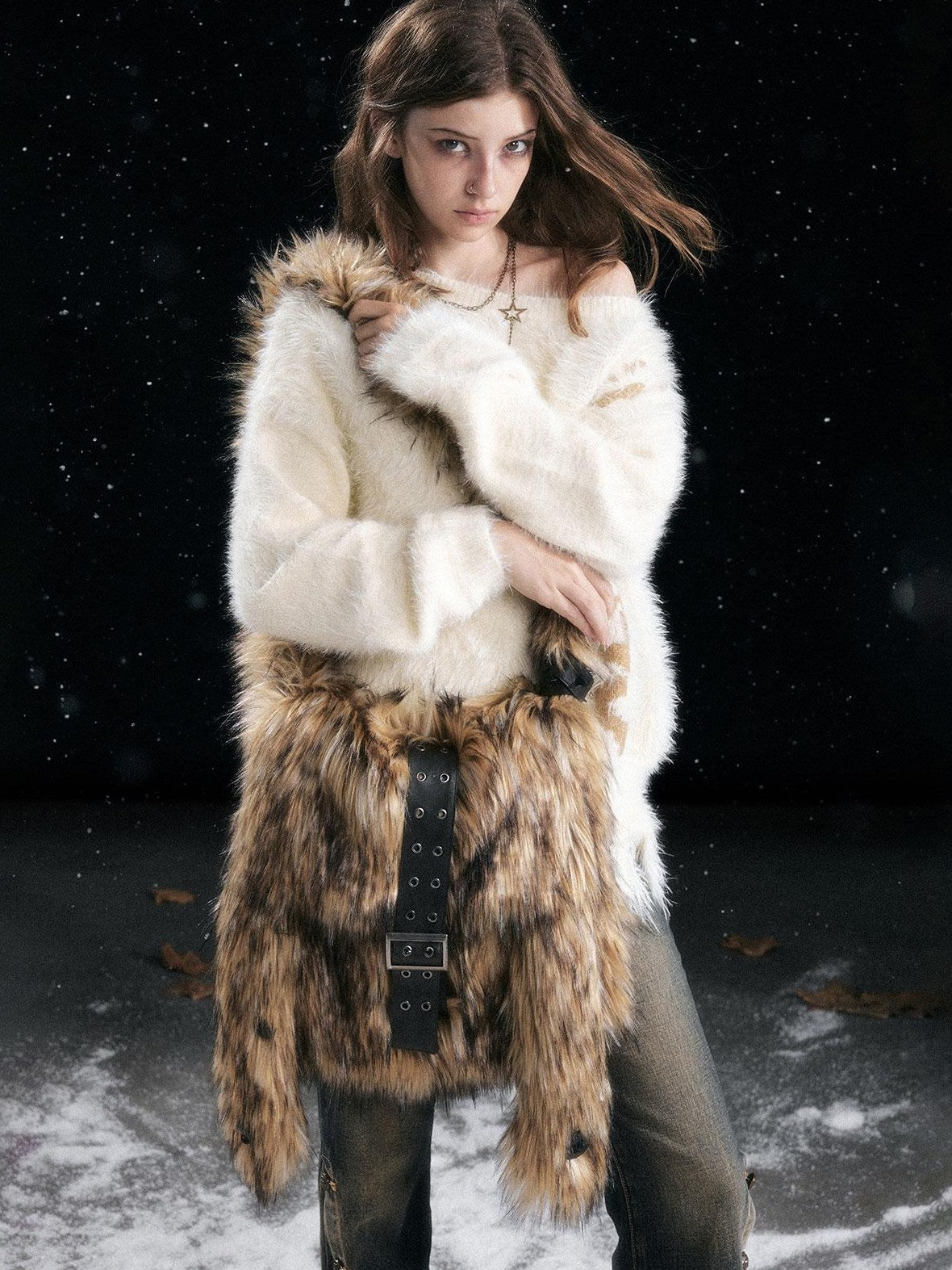 Cest Nous Punk Rabbit Ear Buckle Belt Fuzzy Plush Women's Cross Body Bags