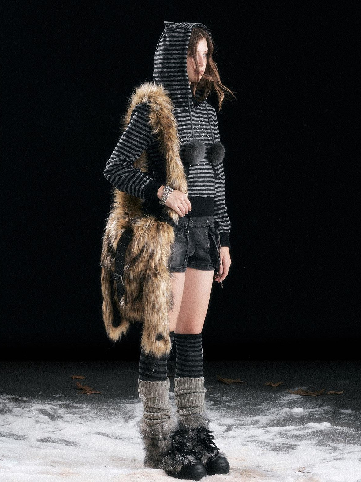 Cest Nous Punk Rabbit Ear Buckle Belt Fuzzy Plush Women's Cross Body Bags