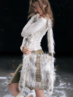 Cest Nous Punk Rabbit Ear Buckle Belt Fuzzy Plush Women's Cross Body Bags