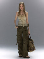 Cest Nous Tie Dye Beaded Lace Ruffled Layered V-neck Women's Lace Camisoles