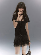 Cest Nous Vintage Studded Lace Up Tulle Spliced Layered Ruffle Women's Mini Skirts