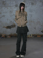 Cest Nous Vintage Washed Napoleon Pleated Panel Workwear Women's Cotton Straight Pants