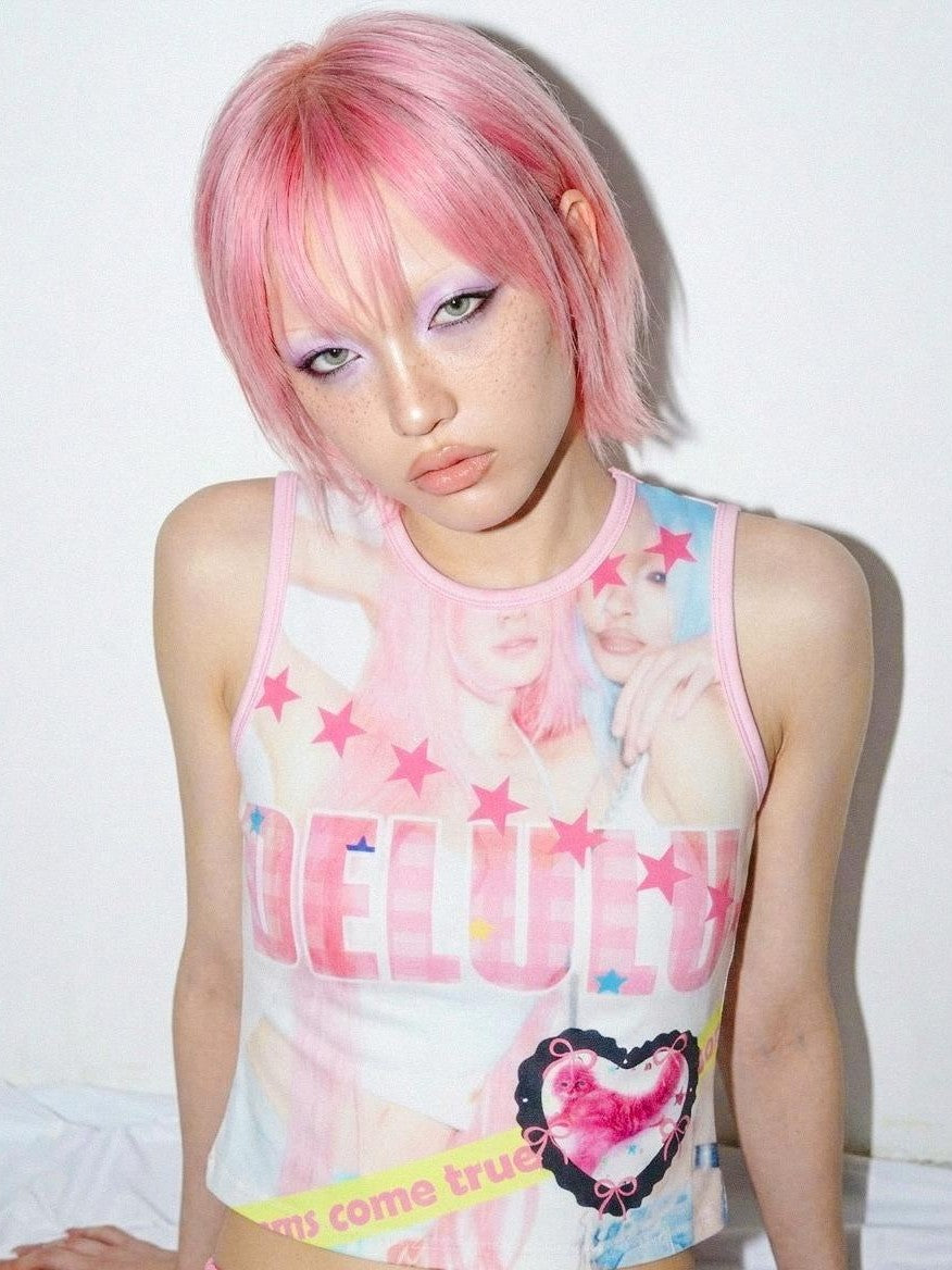 DeadEndKids American Y2k Print Stretch Slim Fit Women's Polyester Tank Tops