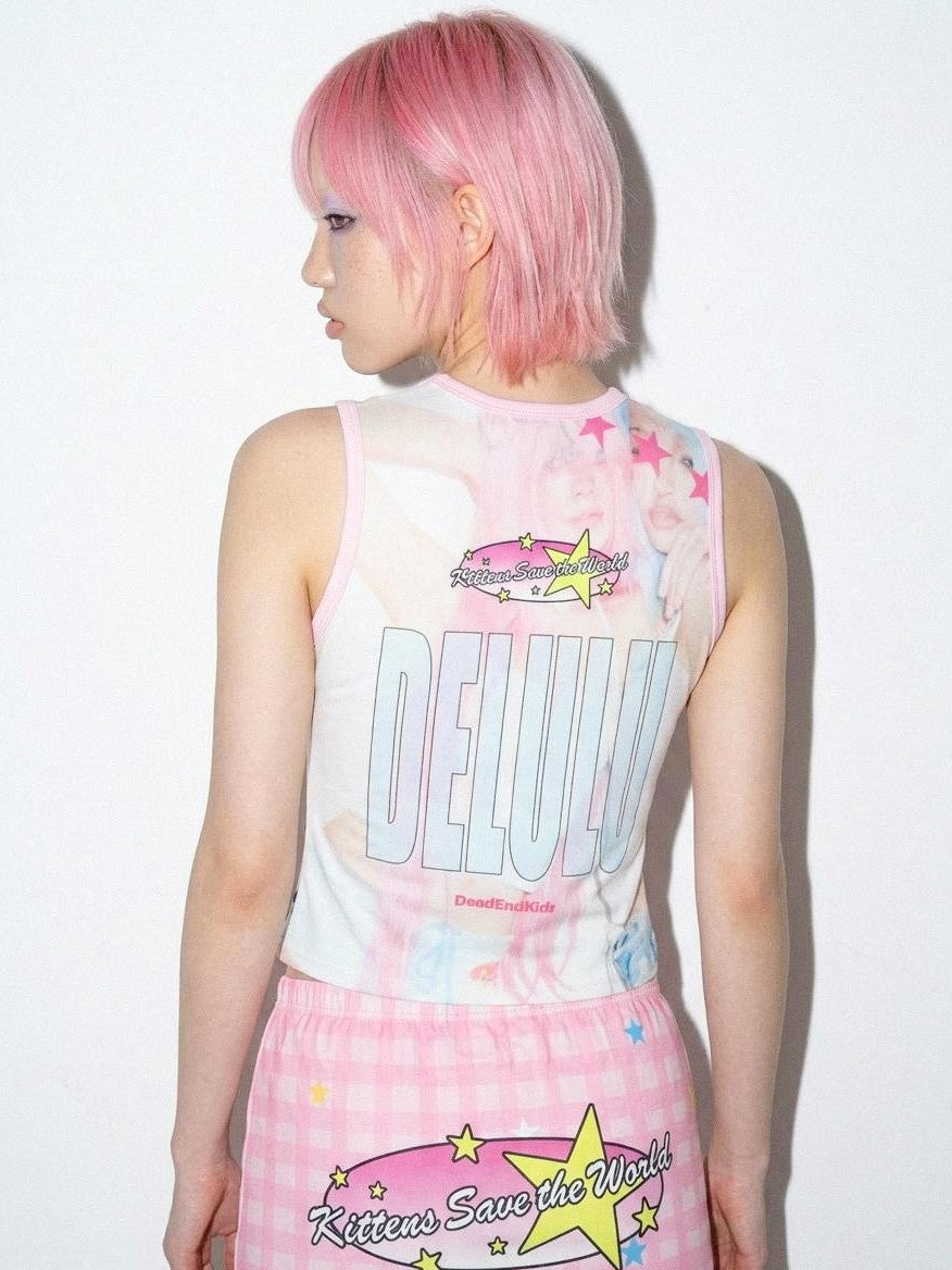 DeadEndKids American Y2k Print Stretch Slim Fit Women's Polyester Tank Tops