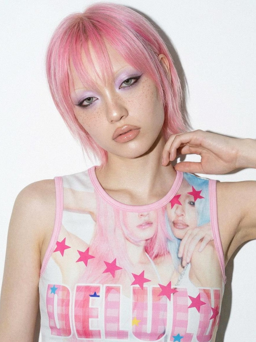 DeadEndKids American Y2k Print Stretch Slim Fit Women's Polyester Tank Tops
