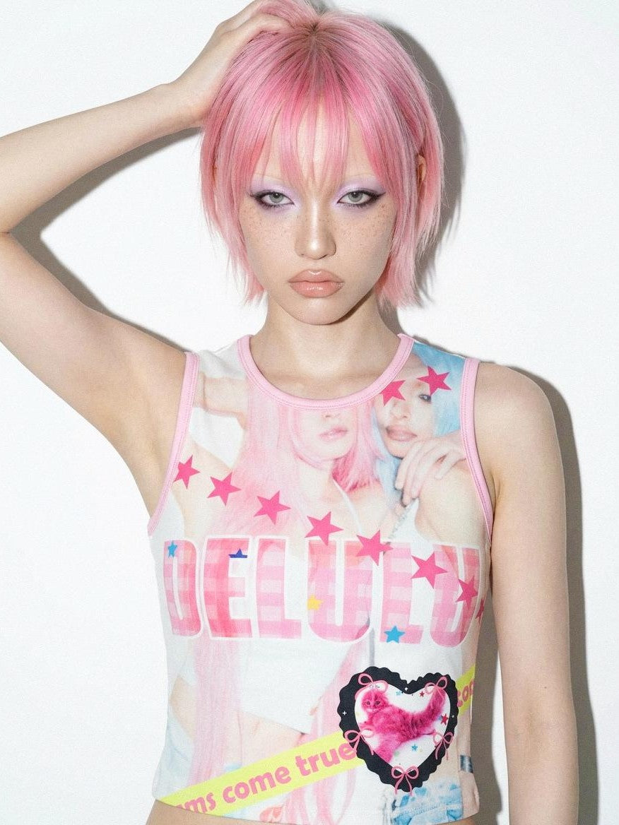 DeadEndKids American Y2k Print Stretch Slim Fit Women's Polyester Tank Tops