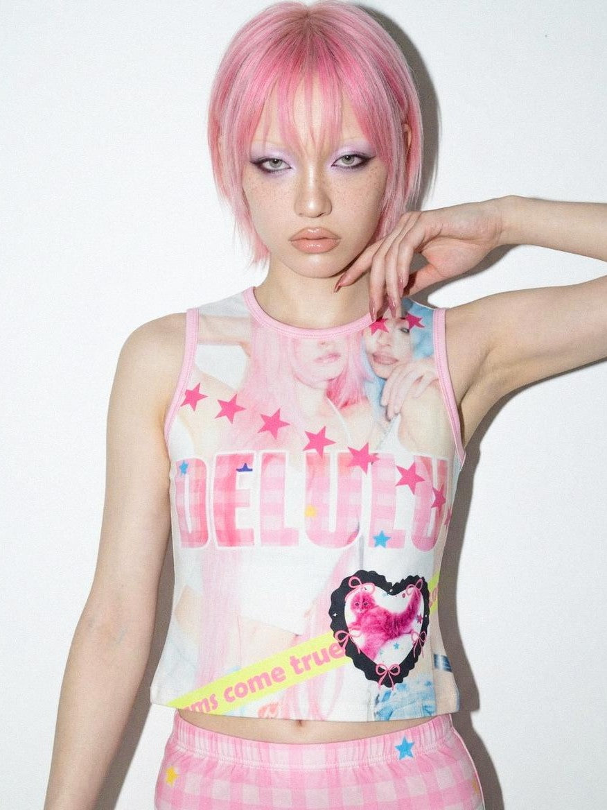 DeadEndKids American Y2k Print Stretch Slim Fit Women's Polyester Tank Tops