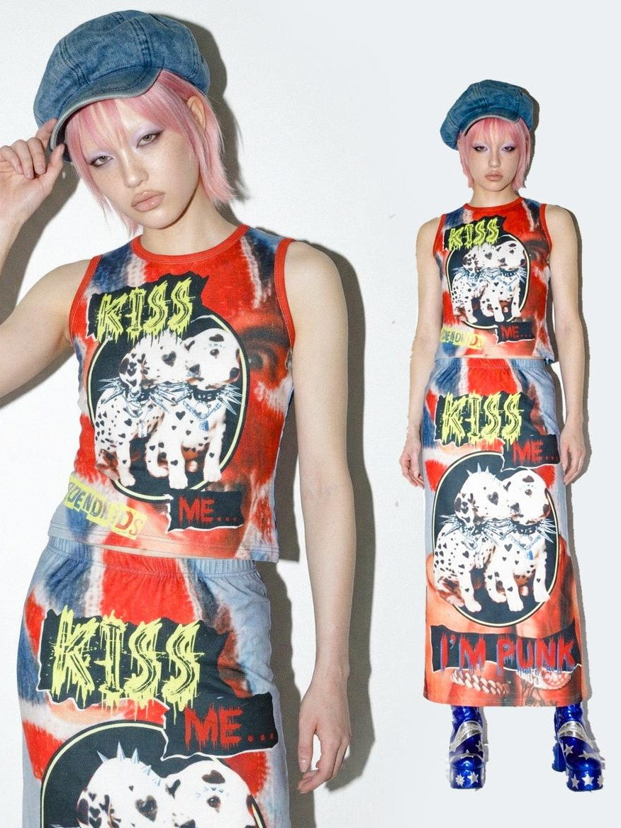 DeadEndKids American Y2k Print Stretch Slim Fit Women's Polyester Tank Tops