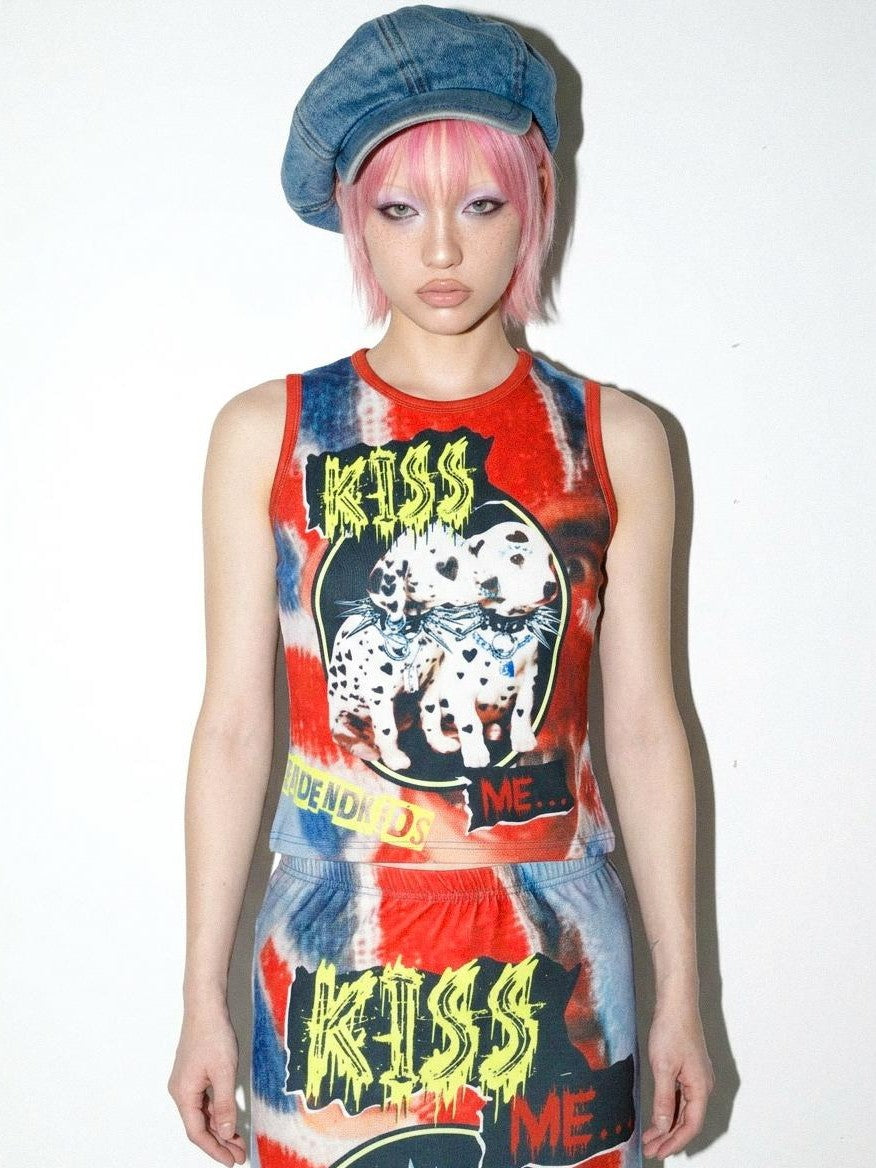 DeadEndKids American Y2k Print Stretch Slim Fit Women's Polyester Tank Tops
