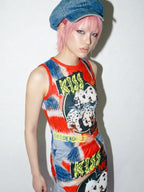DeadEndKids American Y2k Print Stretch Slim Fit Women's Polyester Tank Tops
