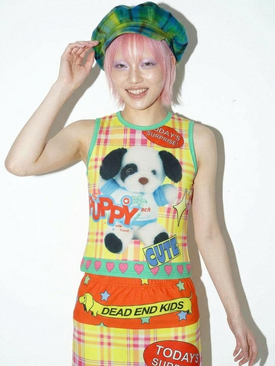 DeadEndKids American Y2k Print Stretch Slim Fit Women's Polyester Tank Tops