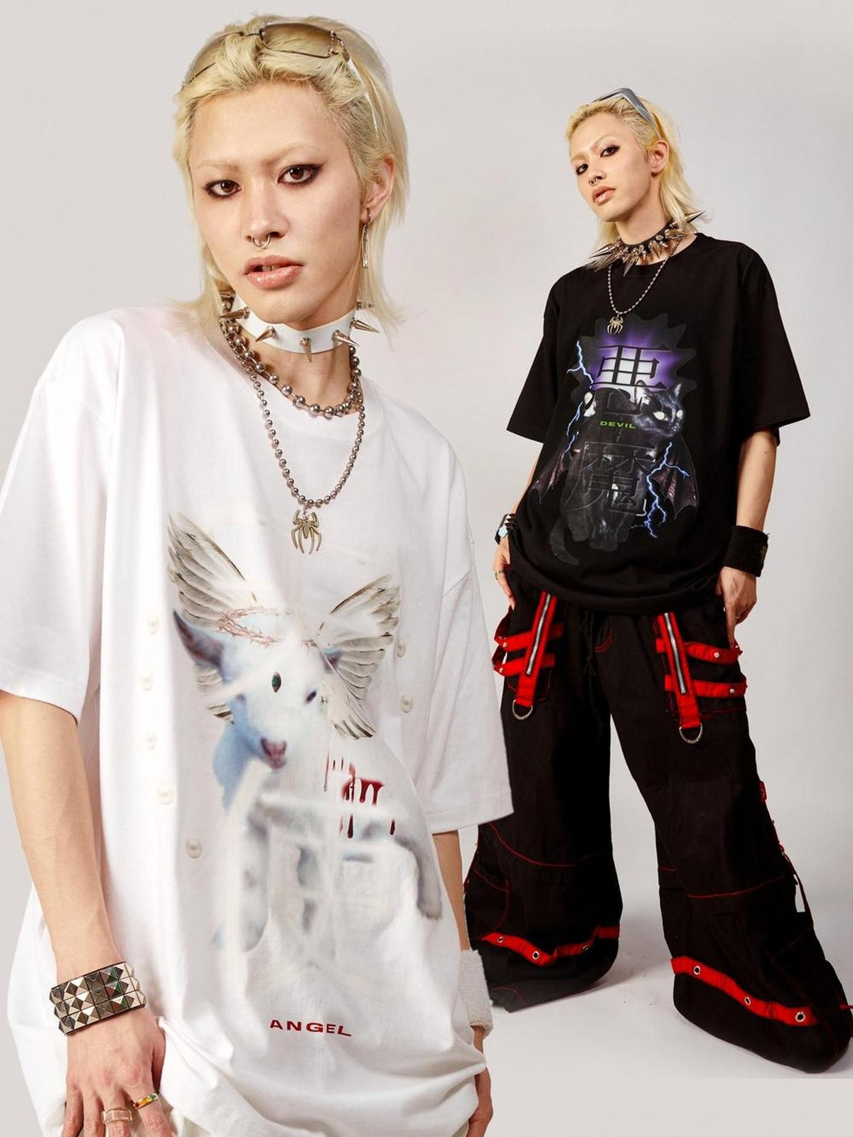 DeadEndKids Angel Devil Print Gothic Loose Short Sleeve Cotton Women's T-shirts