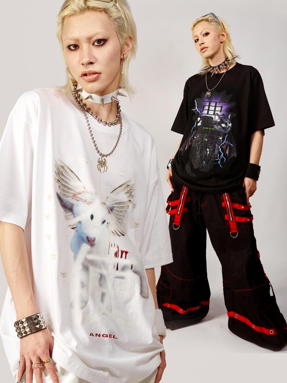 DeadEndKids Angel Devil Print Gothic Loose Short Sleeve Cotton Women's T-shirts