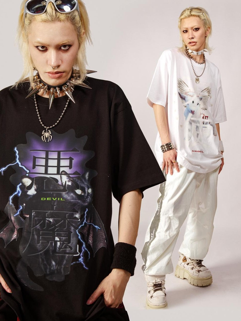 DeadEndKids Angel Devil Print Gothic Loose Short Sleeve Cotton Women's T-shirts