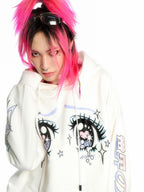 DeadEndKids Anime Eye Print Loose Fit Cotton Women's Hoodies