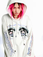 DeadEndKids Anime Eye Print Loose Fit Cotton Women's Hoodies