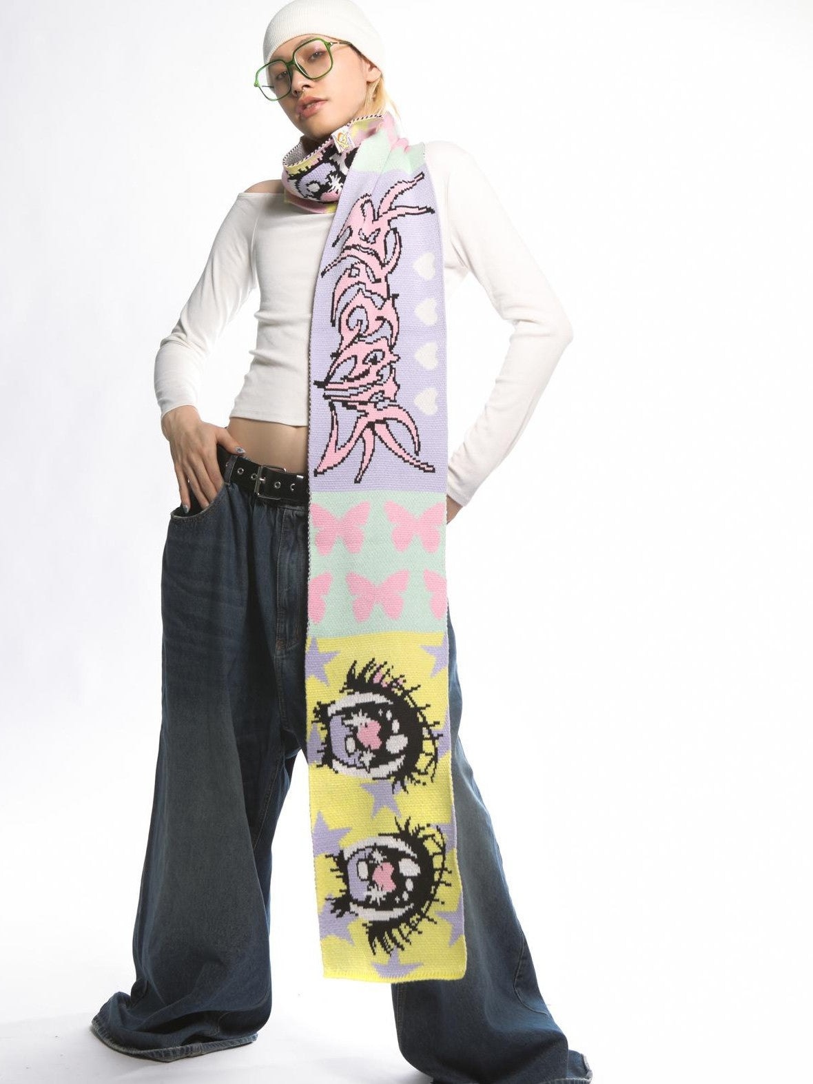 DeadEndKids Anime Eye Print Subculture Women's Knit Scarves & Shawls