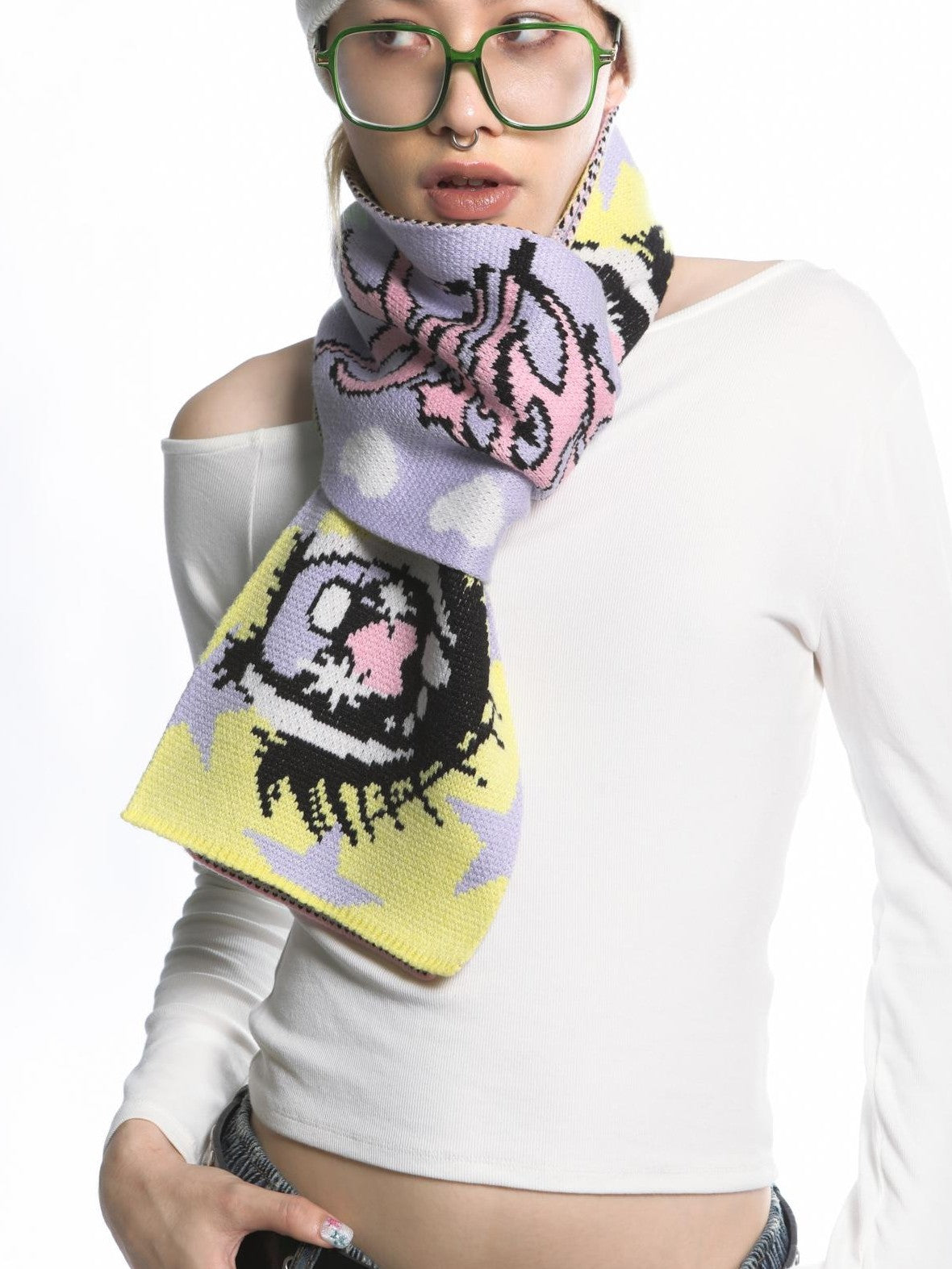 DeadEndKids Anime Eye Print Subculture Women's Knit Scarves & Shawls