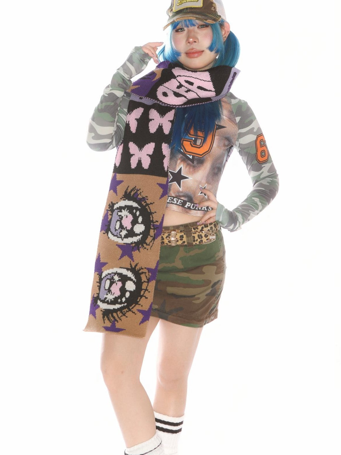DeadEndKids Anime Eye Print Subculture Women's Knit Scarves & Shawls