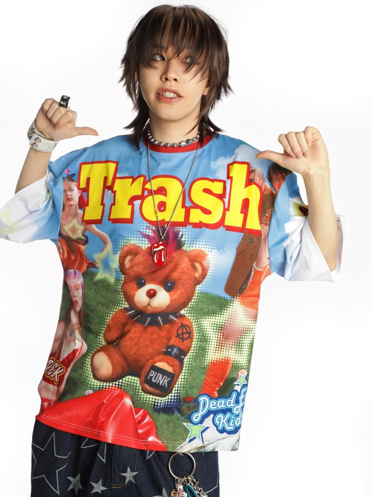 DeadEndKids Cartoon Bear Print Loose Fit Polyester Women's Short Sleeve T-shirts