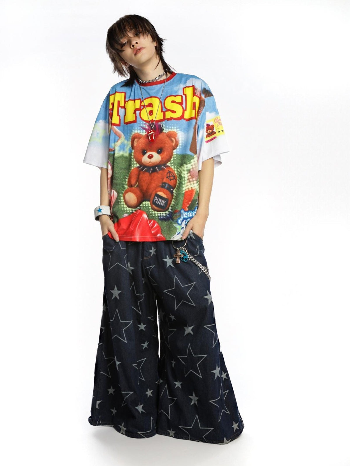 DeadEndKids Cartoon Bear Print Loose Fit Polyester Women's Short Sleeve T-shirts