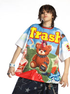 DeadEndKids Cartoon Bear Print Loose Fit Polyester Women's Short Sleeve T-shirts