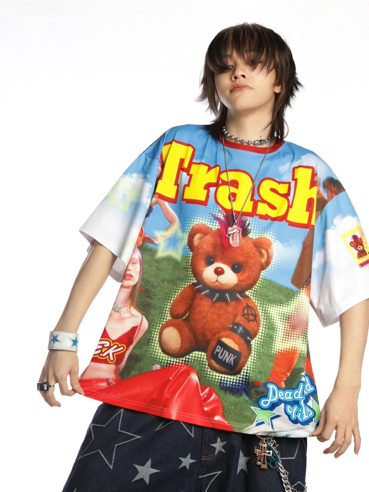 DeadEndKids Cartoon Bear Print Loose Fit Polyester Women's Short Sleeve T-shirts