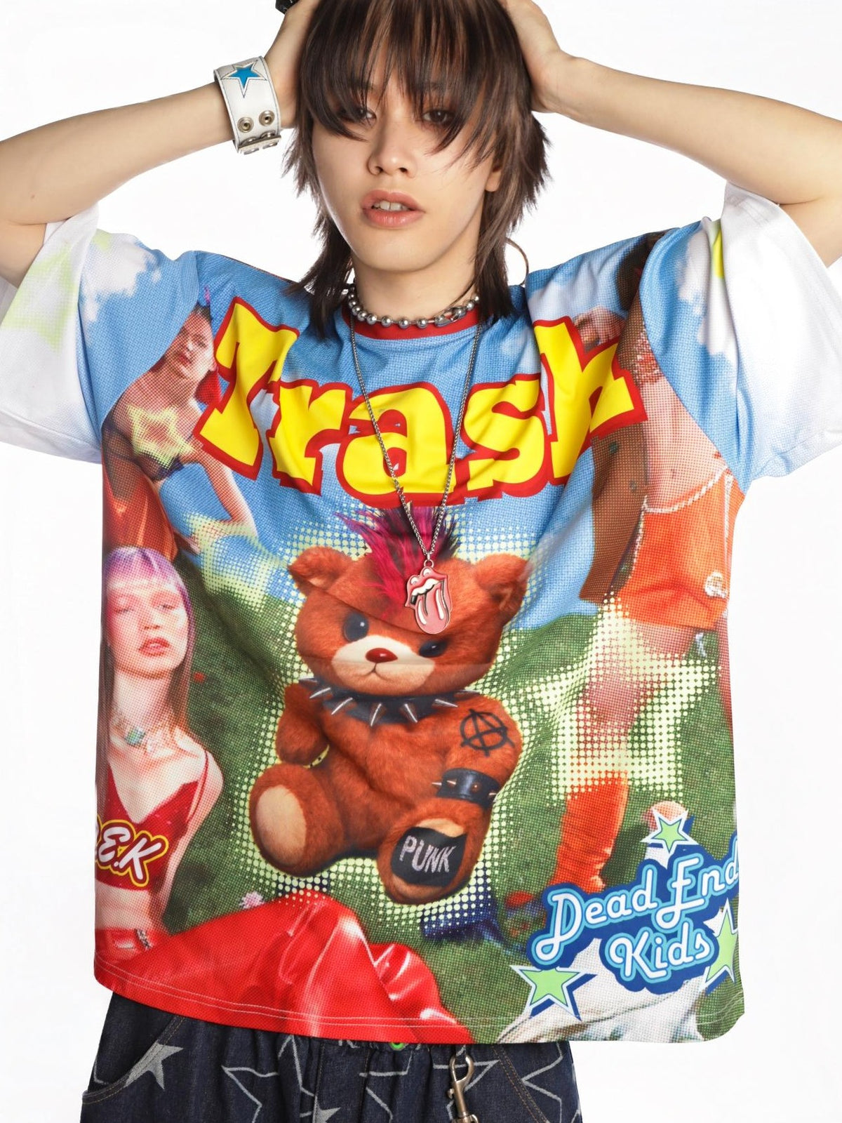 DeadEndKids Cartoon Bear Print Loose Fit Polyester Women's Short Sleeve T-shirts