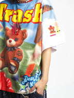DeadEndKids Cartoon Bear Print Loose Fit Polyester Women's Short Sleeve T-shirts