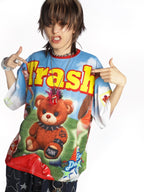 DeadEndKids Cartoon Bear Print Loose Fit Polyester Women's Short Sleeve T-shirts