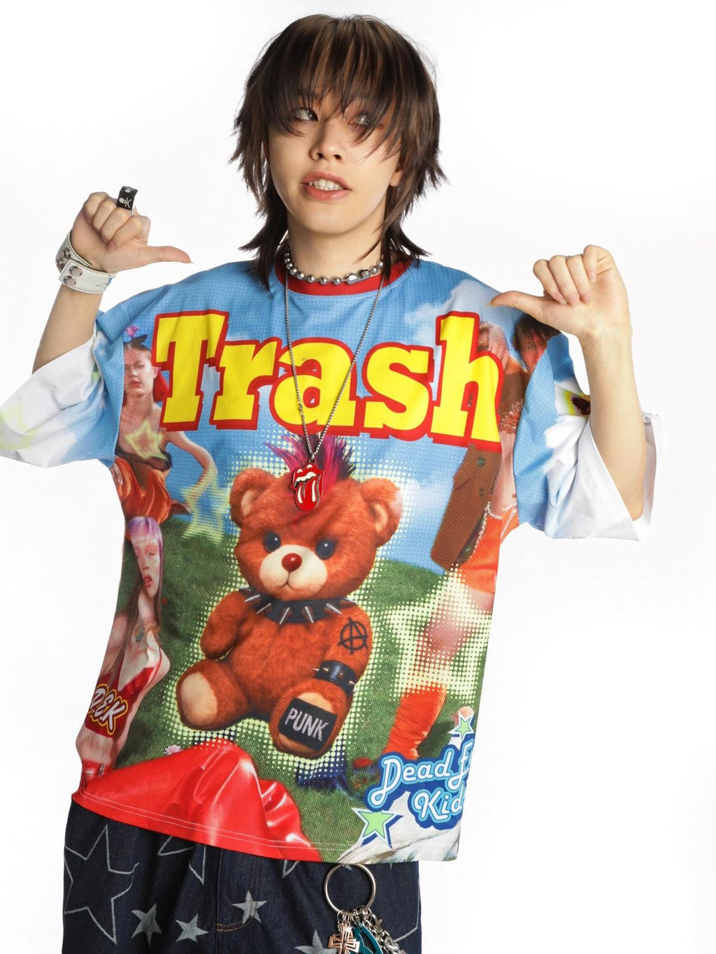 DeadEndKids Cartoon Bear Print Loose Fit Polyester Women's Short Sleeve T-shirts