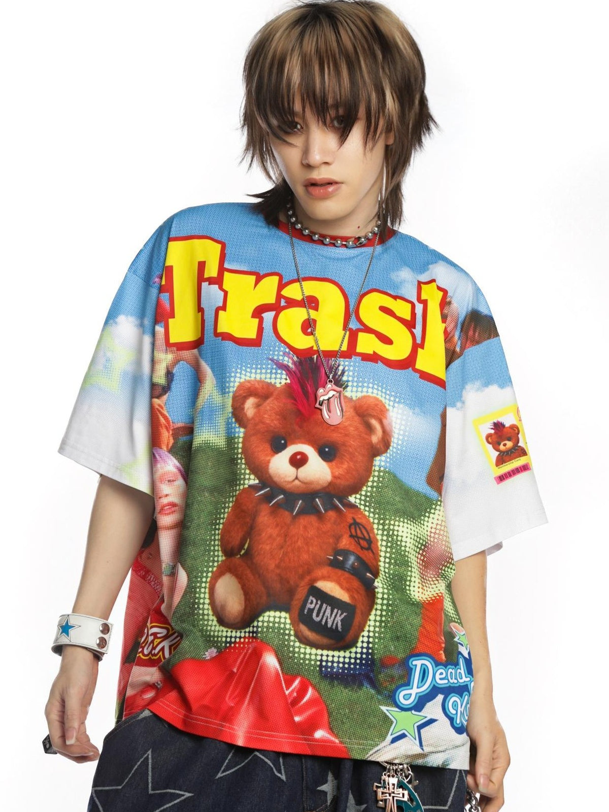 DeadEndKids Cartoon Bear Print Loose Fit Polyester Women's Short Sleeve T-shirts