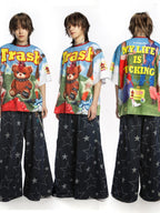DeadEndKids Cartoon Bear Print Loose Fit Polyester Women's Short Sleeve T-shirts