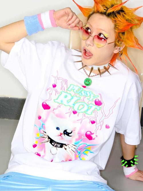 DeadEndKids Cartoon Graphic Print Oversize Cotton Women's Short Sleeve T-shirts