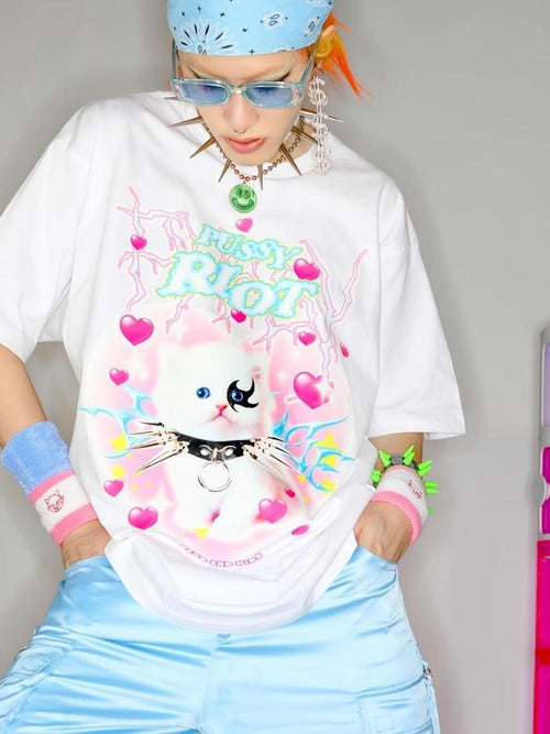 DeadEndKids Cartoon Graphic Print Oversize Cotton Women's Short Sleeve T-shirts