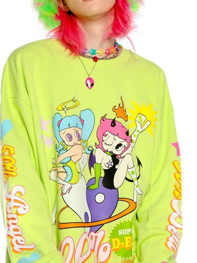 DeadEndKids Cartoon Print Loose Fit Cotton Women's Long Sleeve Sweatshirts