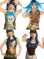 DeadEndKids Cute Print Stretch Slim Round Neck Polyester Women's Tank Tops