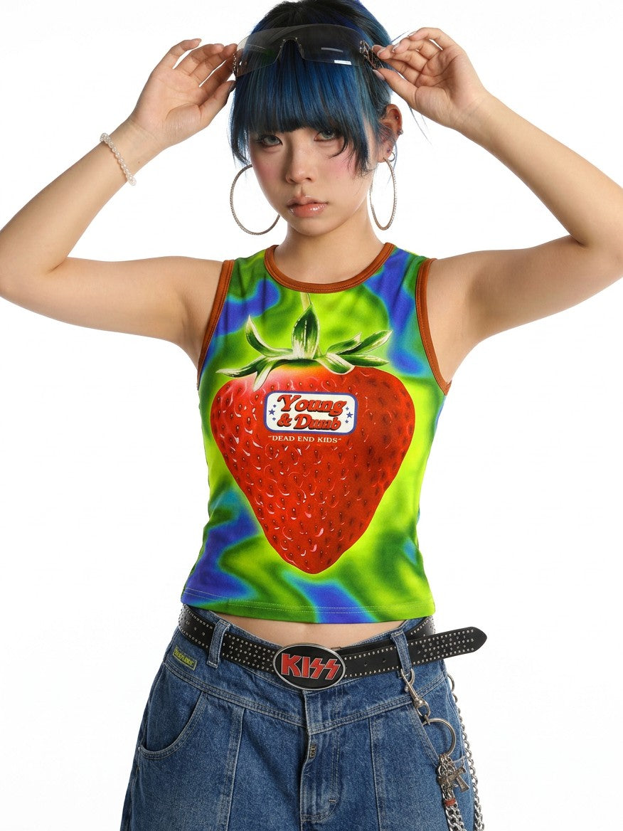 DeadEndKids Cute Print Stretch Slim Round Neck Polyester Women's Tank Tops