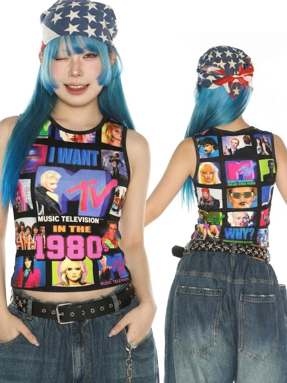 DeadEndKids Cute Print Stretch Slim Round Neck Polyester Women's Tank Tops