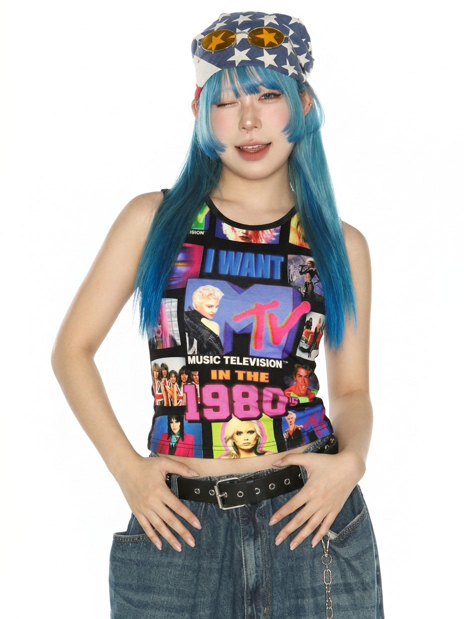 DeadEndKids Cute Print Stretch Slim Round Neck Polyester Women's Tank Tops