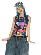 DeadEndKids Cute Print Stretch Slim Round Neck Polyester Women's Tank Tops