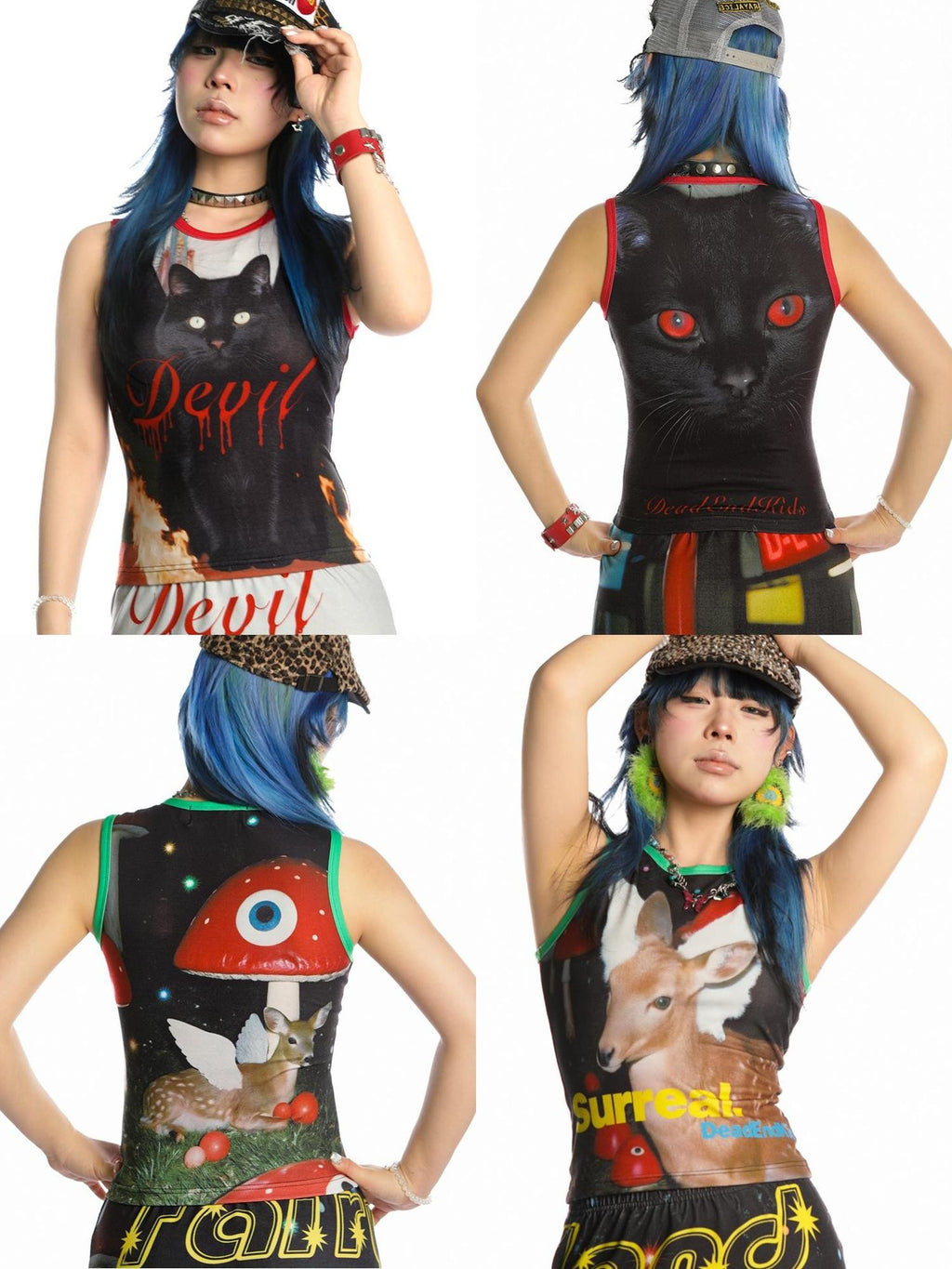 DeadEndKids Cute Print Stretch Slim Round Neck Polyester Women's Tank Tops