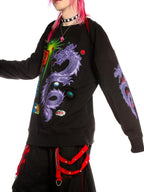 DeadEndKids Dragon Print Loose Long Sleeve Cotton Women's Sweatshirts