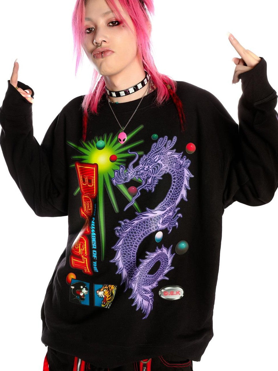 DeadEndKids Dragon Print Loose Long Sleeve Cotton Women's Sweatshirts