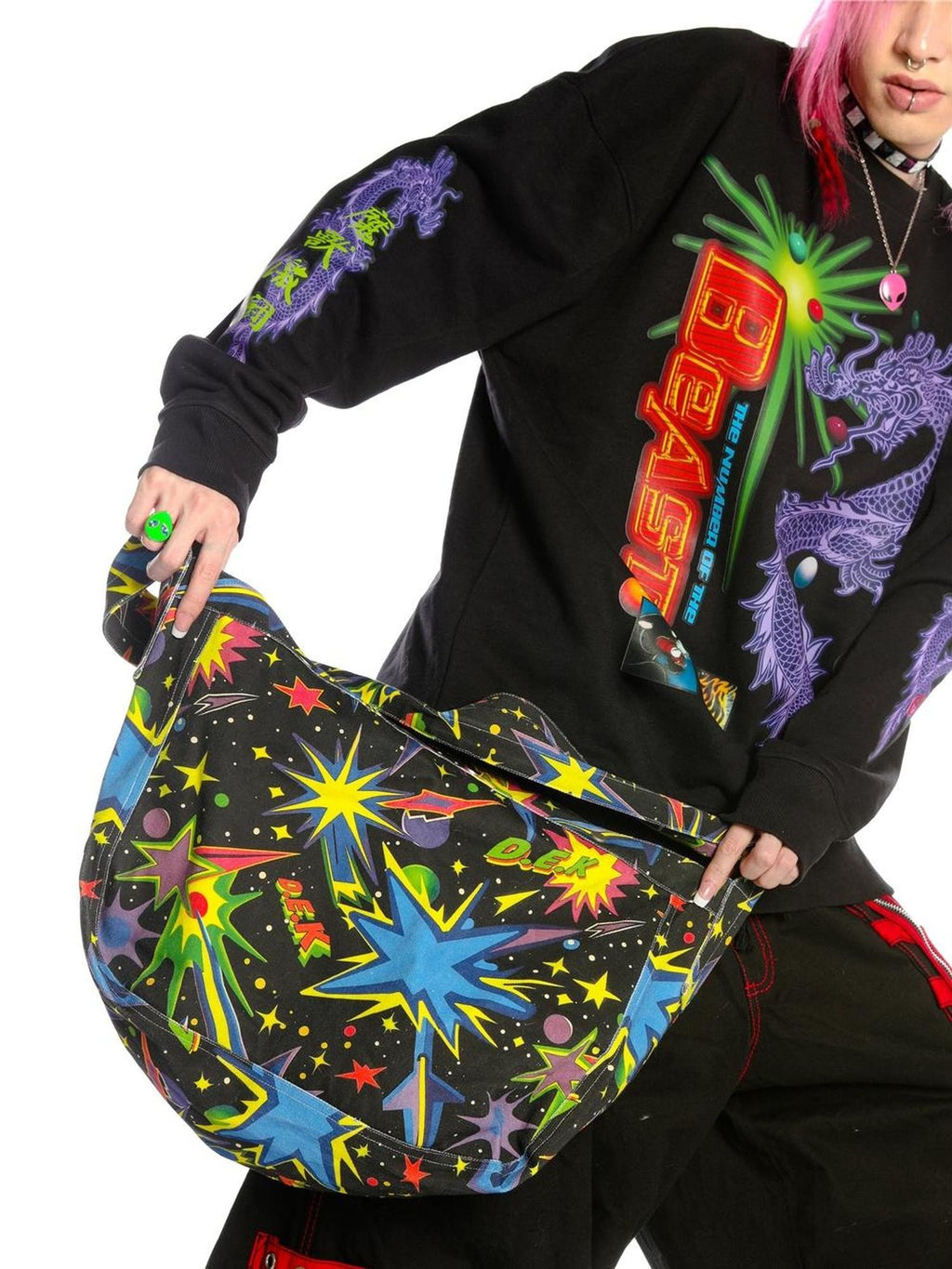 DeadEndKids Dragon Print Loose Long Sleeve Cotton Women's Sweatshirts