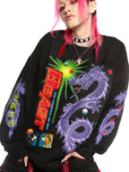 DeadEndKids Dragon Print Loose Long Sleeve Cotton Women's Sweatshirts