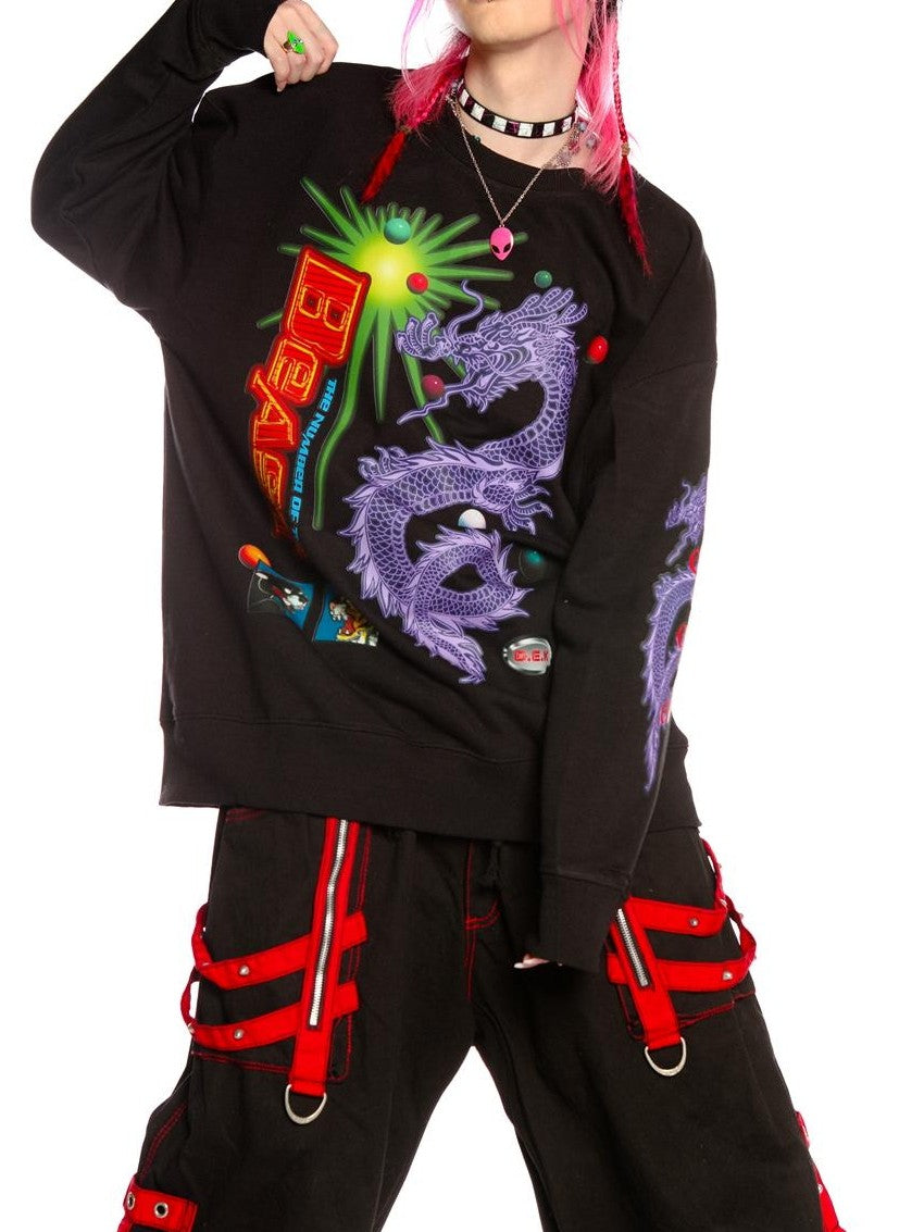 DeadEndKids Dragon Print Loose Long Sleeve Cotton Women's Sweatshirts