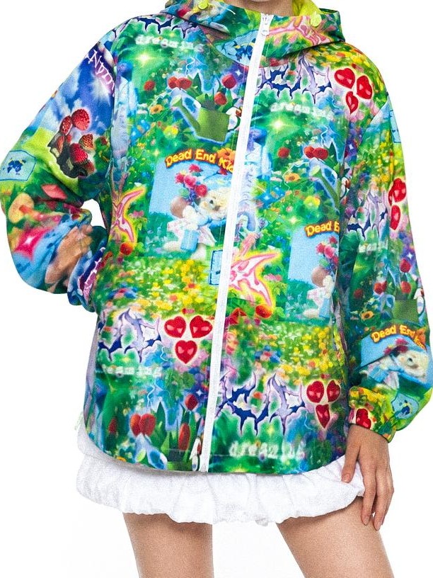 DeadEndKids Dreamcore Botanical Print Loose Fit Hooded Three Proof Women's Polyester Windbreakers