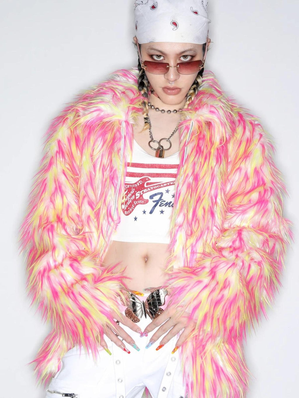 DeadEndKids Dreamy Pink Faux Fur Loose Streetwear Women's Short Coats